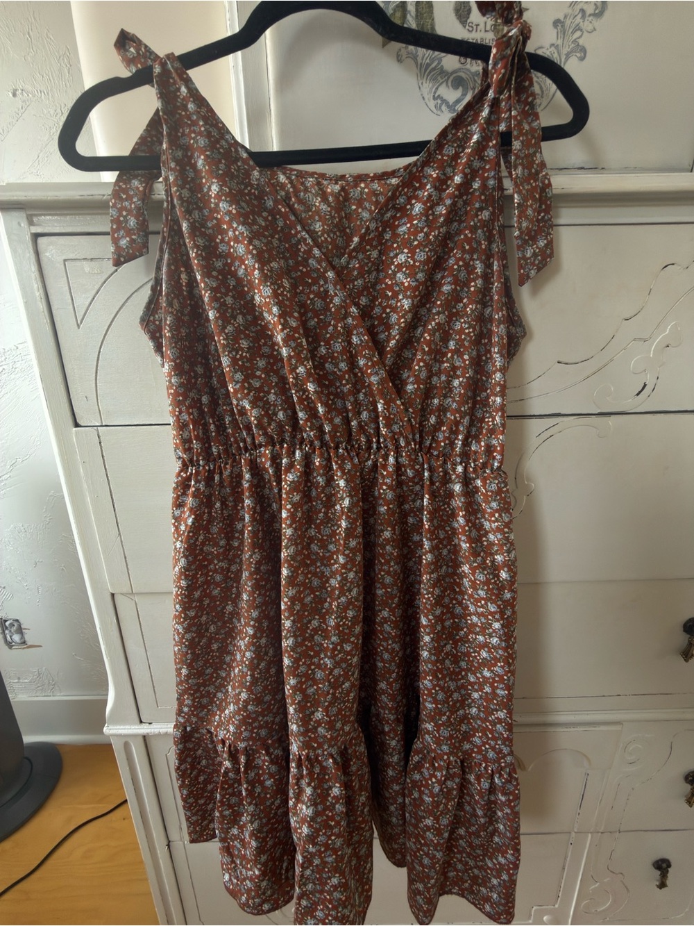 Brown Floral Tie-Shoulder Sundress